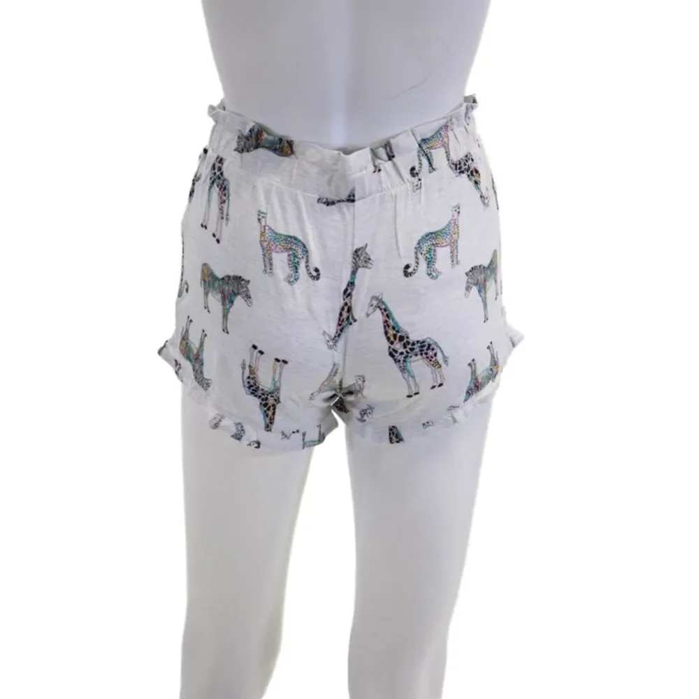 Emerson Road Womens Zebra Print Shorts Pajama Set Gray Size Extra Small
